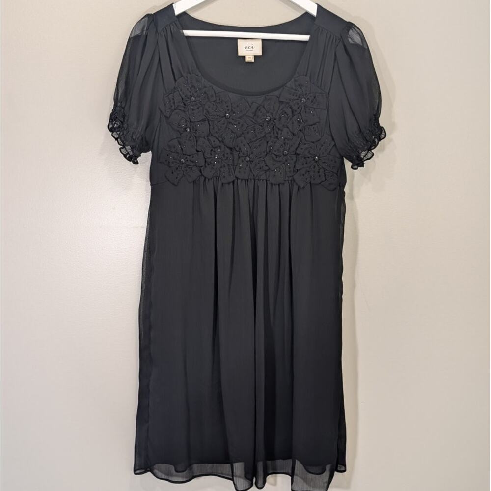 ECI Black Dress Babydoll Floral Feminine Coquette FairyGoth Cute Size 10